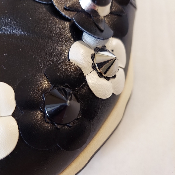 Black White Flower Embellished Slipon Sneakers - Picture 14 of 16
